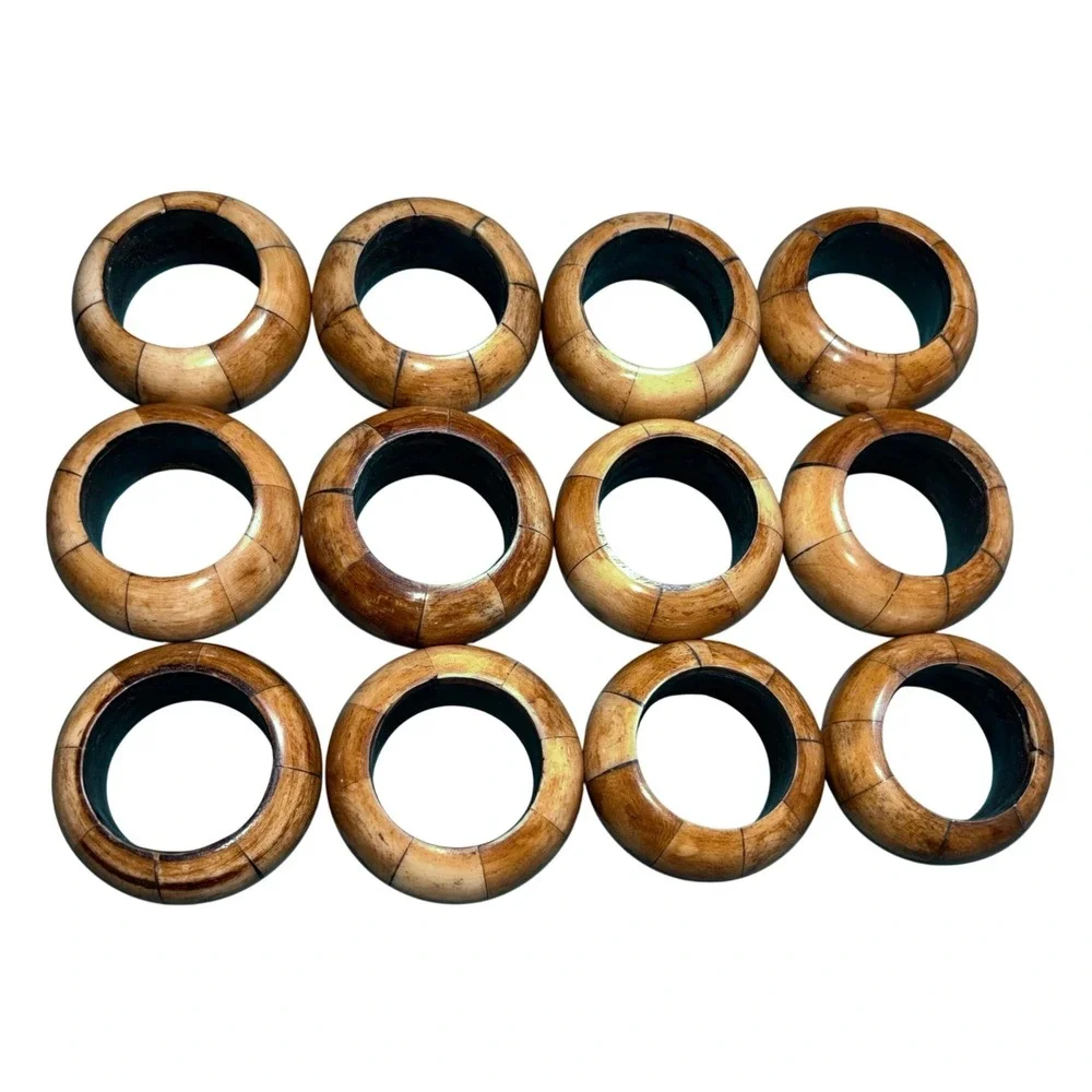 VTG Pottery Barn Heavy Bone Tile Mosaic Napkin Rings Set of 12 Handcrafted India
